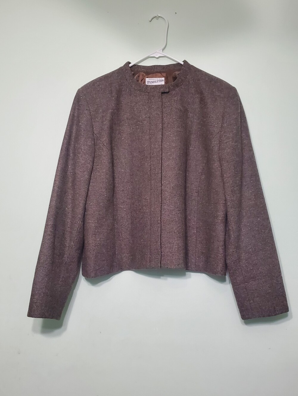 Pendleton Womens 16 Wool Silk Tweed Jacket Full Zip Brown Textured Blazer Coat